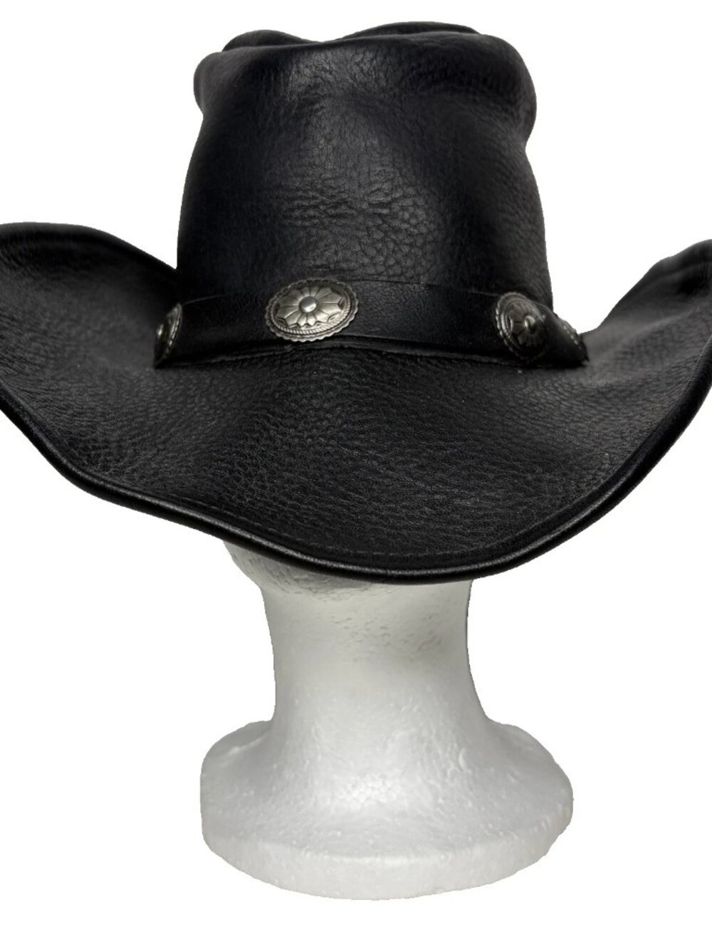 Vintage 90s Henschel Walker Cowboy Hat Sz S Black Leather Concho Band Shapeable